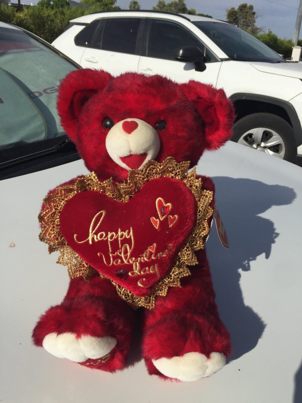 Vintage Valentine Dan Dee Sweetheart Teddy Bear Red Gold Lace Jewel Heart NWT20"